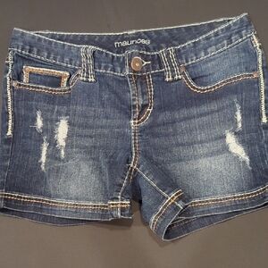 Maurices Blue Distressed Jean Shorts Mid-Thigh